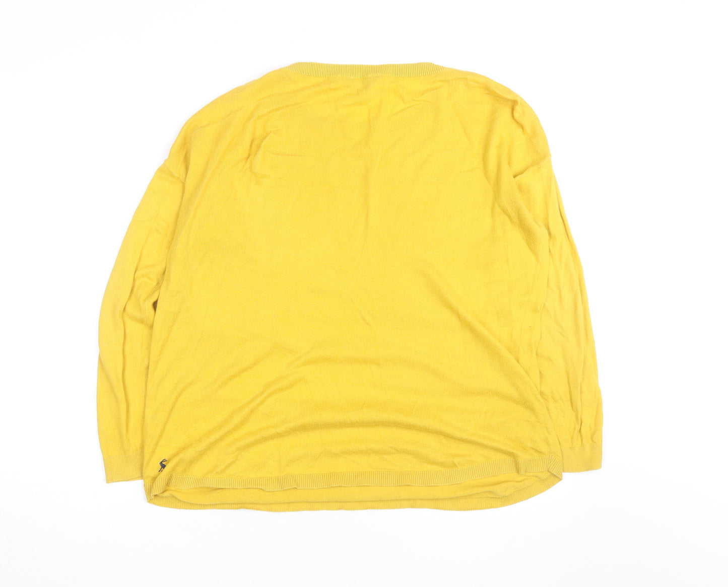 Joules Women Yellow Cotton Crew Neck Long Sleeve Jumper Size 12