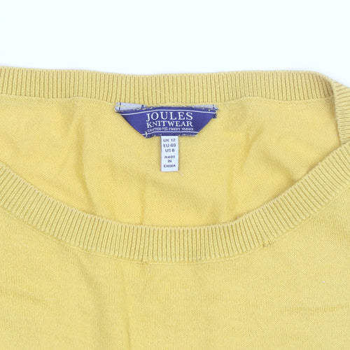 Joules Women Yellow Cotton Crew Neck Long Sleeve Jumper Size 12