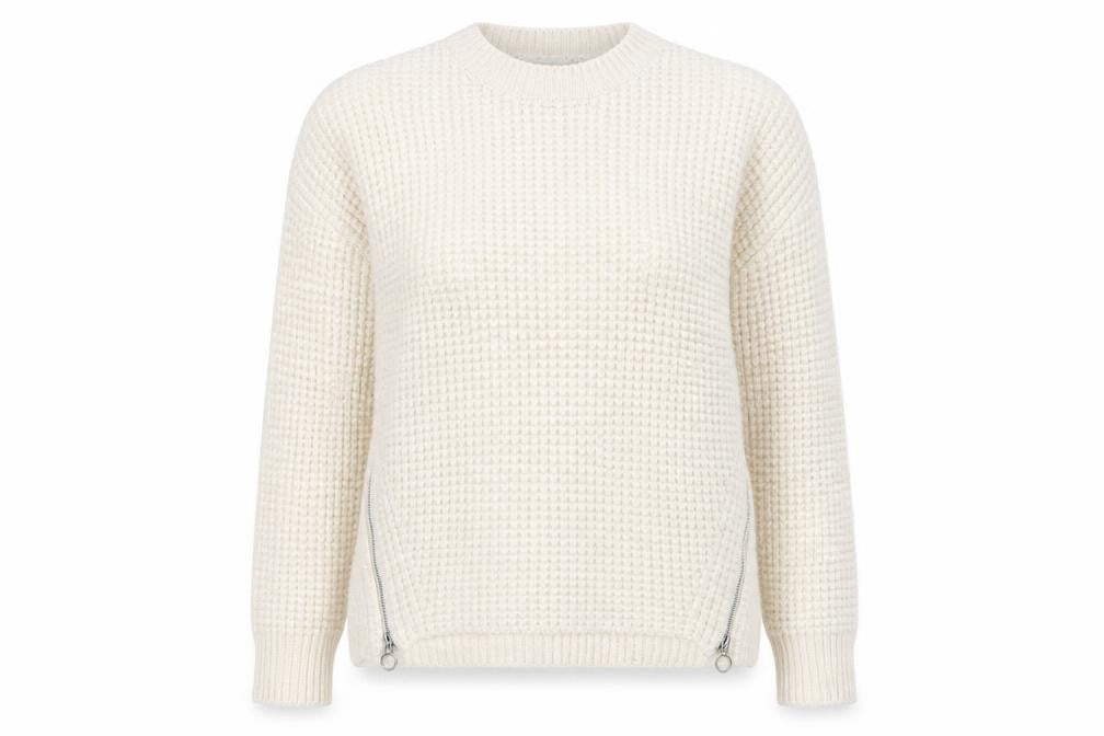 Front view of Topshop Women Ivory Waffle-Knit Zip jumper, size L