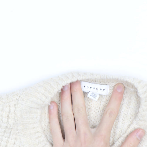 Topshop Women Ivory Waffle-Knit Zip Pullover Jumper Size L