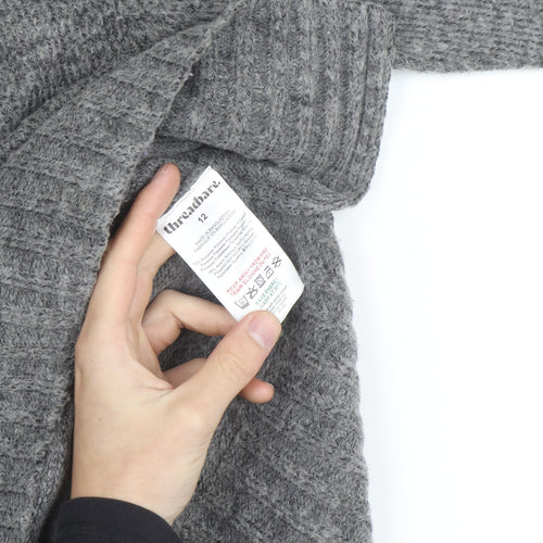Threadbare Women's Grey Roll Neck Chunky Knit Jumper Size 12