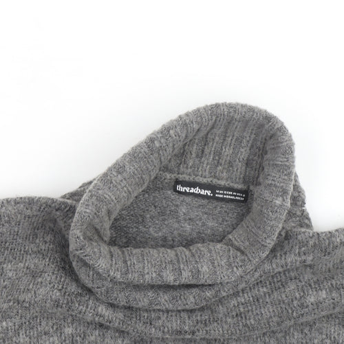 Threadbare Women's Grey Roll Neck Chunky Knit Jumper Size 12
