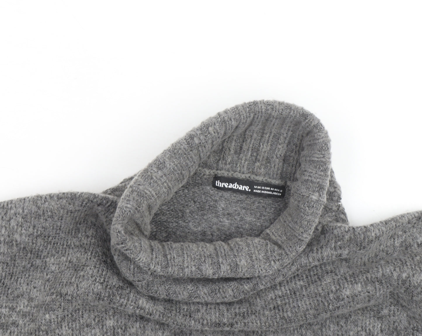 Threadbare Women's Grey Roll Neck Chunky Knit Jumper Size 12