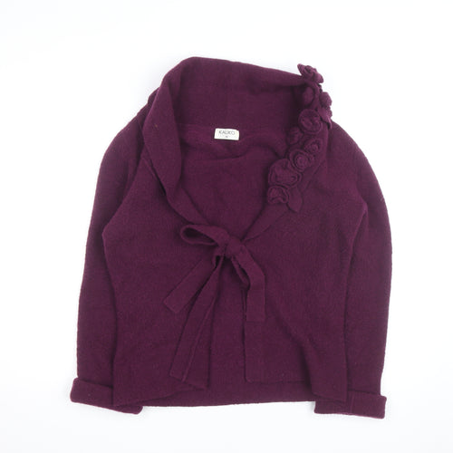 Kaliko Women Purple Cardigan Size 12 Wool Floral Tie Wrap Jumper