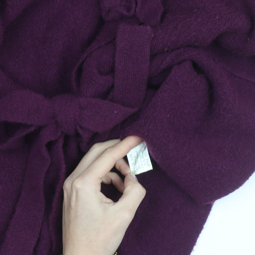 Kaliko Women Purple Cardigan Size 12 Wool Floral Tie Wrap Jumper