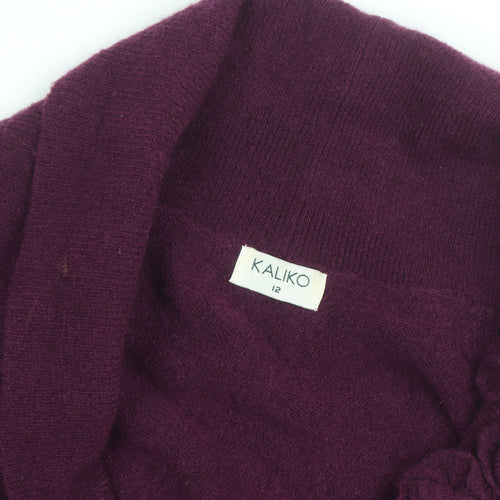 Kaliko Women Purple Cardigan Size 12 Wool Floral Tie Wrap Jumper