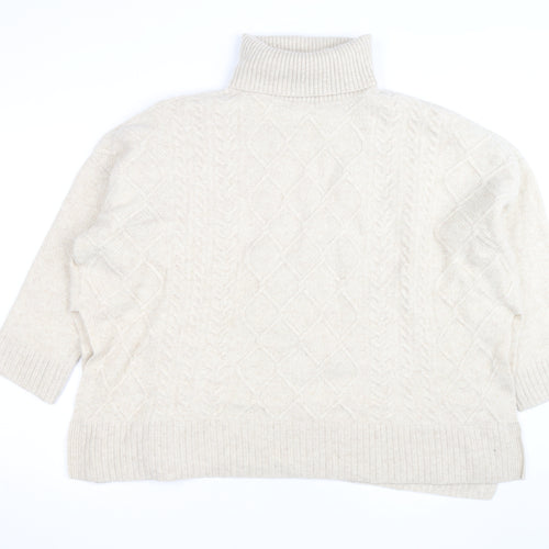 Barbour Women’s Beige Wool Alpaca Roll Neck Cable Knit Jumper L