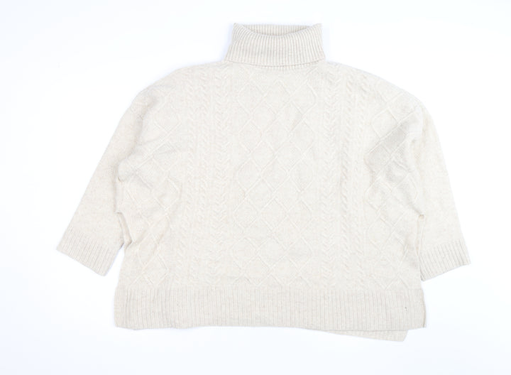 Barbour Women’s Beige Wool Alpaca Roll Neck Cable Knit Jumper L