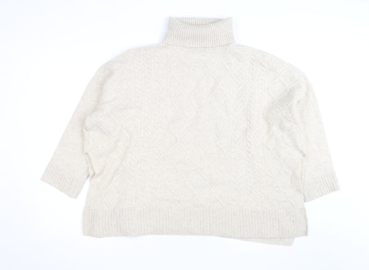 Barbour Women’s Beige Wool Alpaca Roll Neck Cable Knit Jumper L
