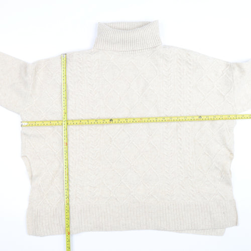 Barbour Women’s Beige Wool Alpaca Roll Neck Cable Knit Jumper L