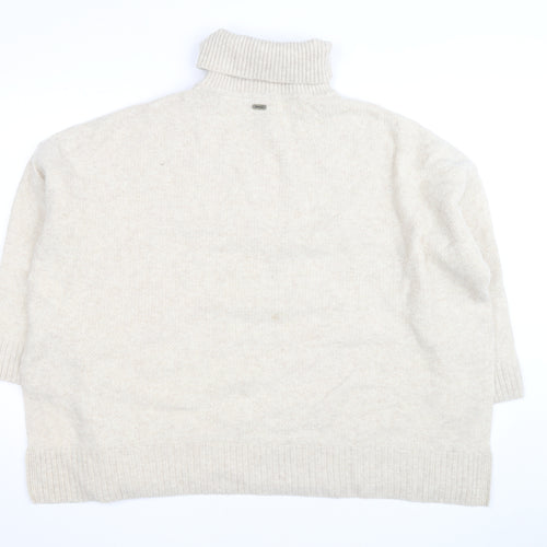 Barbour Women’s Beige Wool Alpaca Roll Neck Cable Knit Jumper L