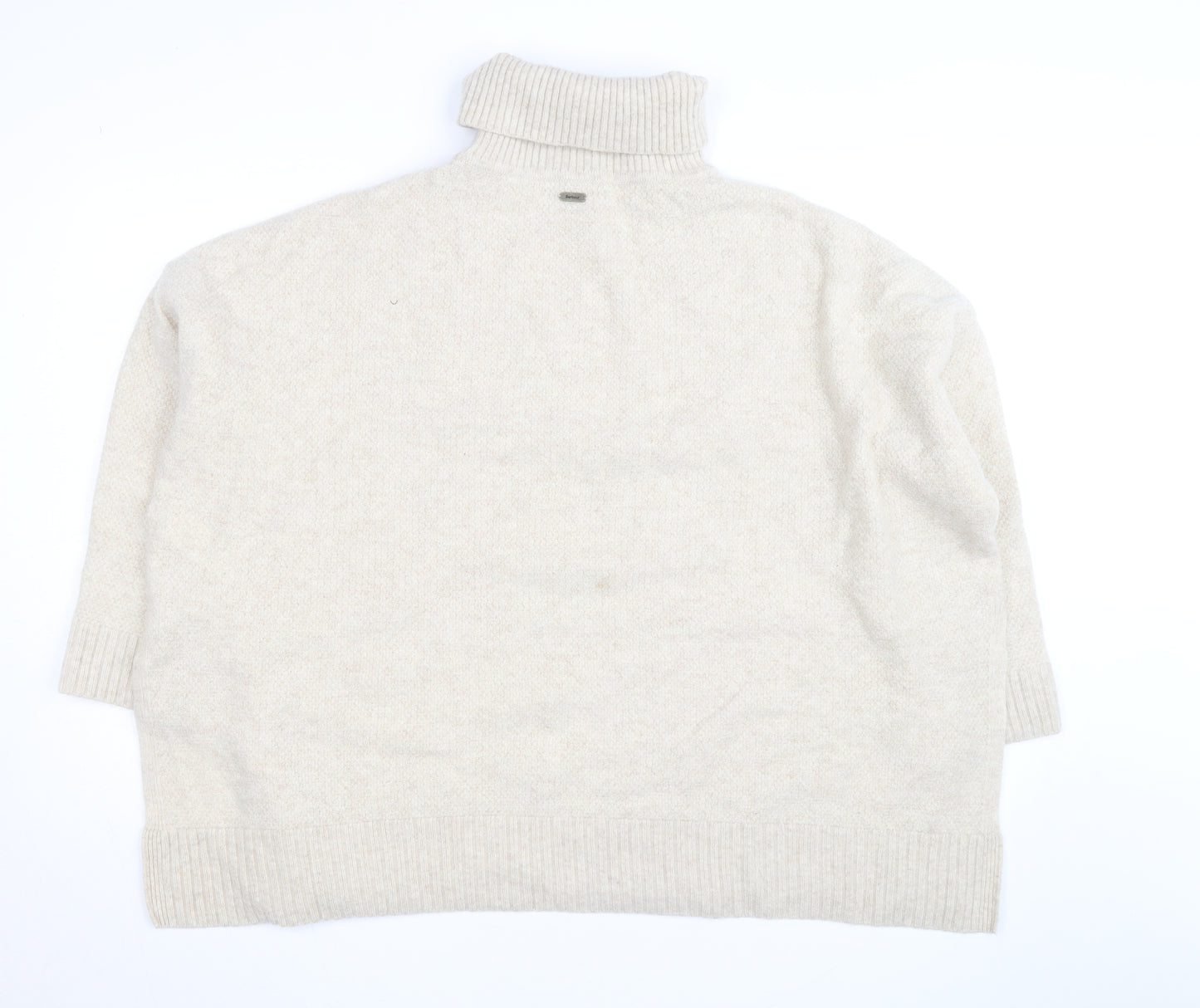 Barbour Women’s Beige Wool Alpaca Roll Neck Cable Knit Jumper L