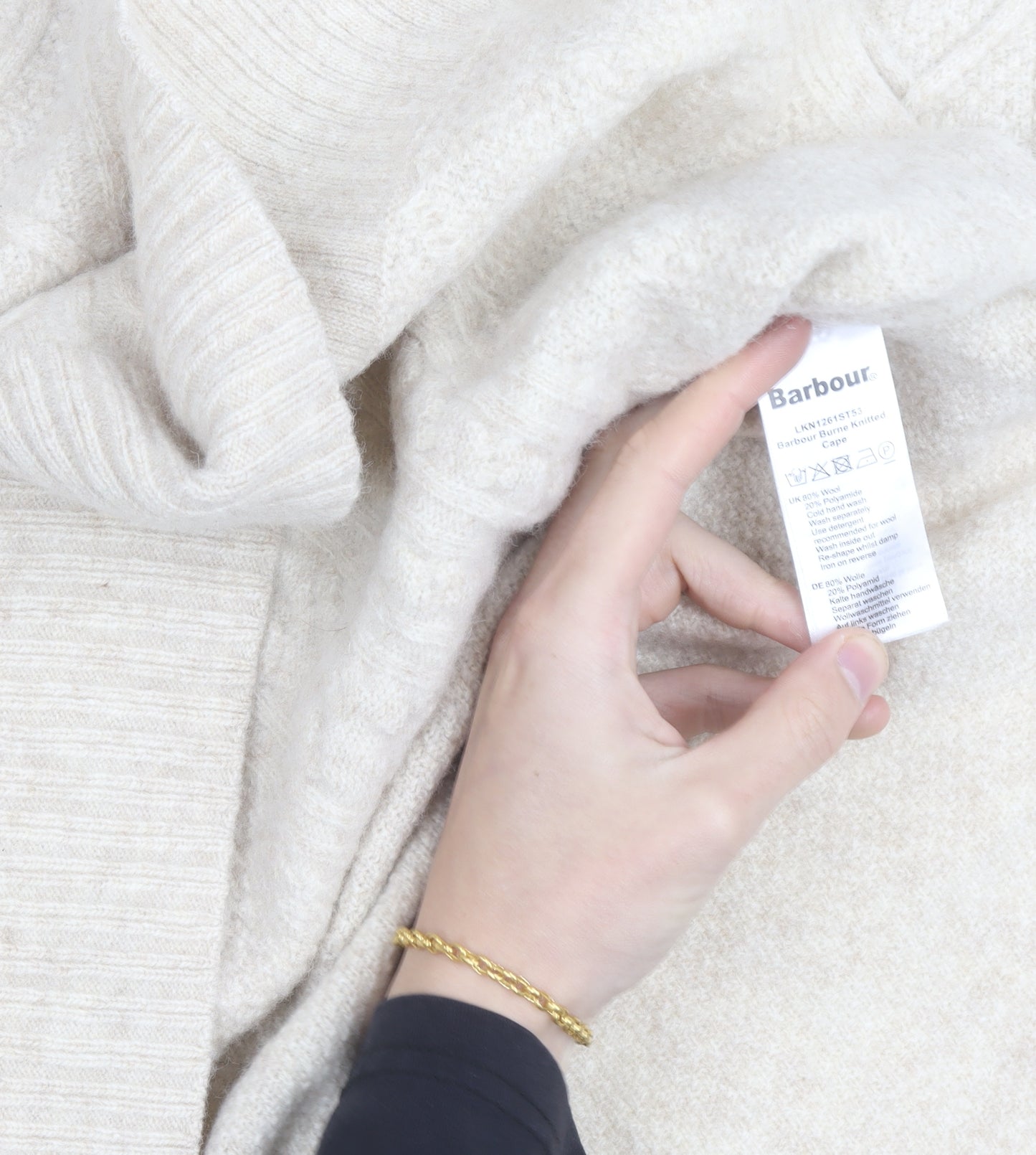 Barbour Women’s Beige Wool Alpaca Roll Neck Cable Knit Jumper L