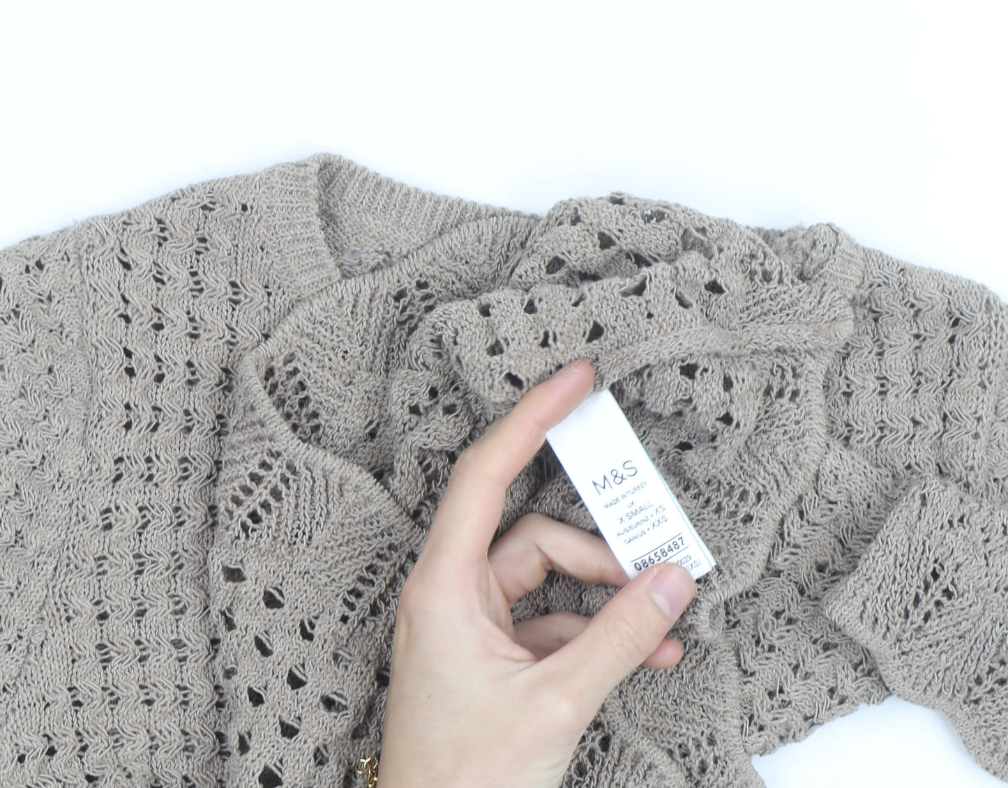 Marks and Spencer Women’s Beige XS Open-Knit Cotton Jumper