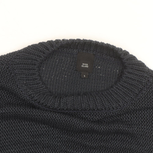 River Island Men’s Black Chunky Knit Pullover Jumper Size S