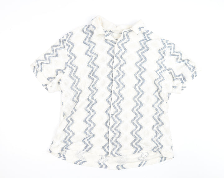 Marks and Spencer Men's White Geometric Cotton Blend Short Sleeve Shirt 2XL