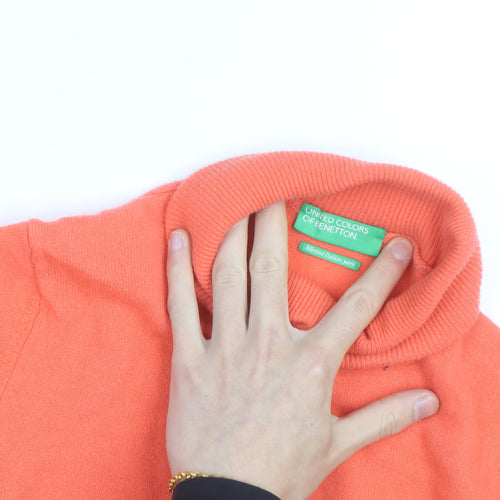 United Colors of Benetton Womens Orange Wool Roll Neck Jumper S