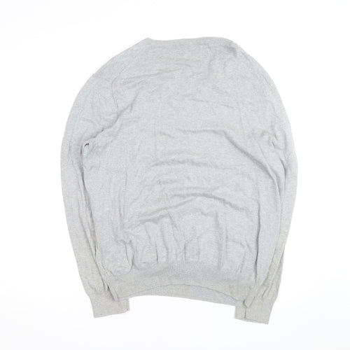 Ralph Lauren Men's Grey Slim Fit V-Neck Cotton Jumper - L