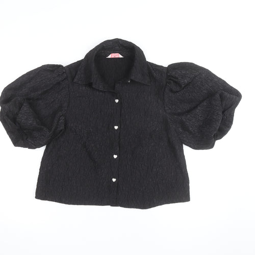 New Look Women's Black Cropped Puff Sleeve Blouse Size 12