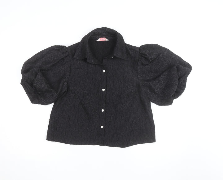 New Look Women's Black Cropped Puff Sleeve Blouse Size 12