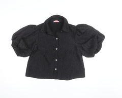 New Look Women's Black Cropped Puff Sleeve Blouse Size 12