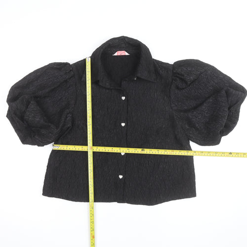 New Look Women's Black Cropped Puff Sleeve Blouse Size 12
