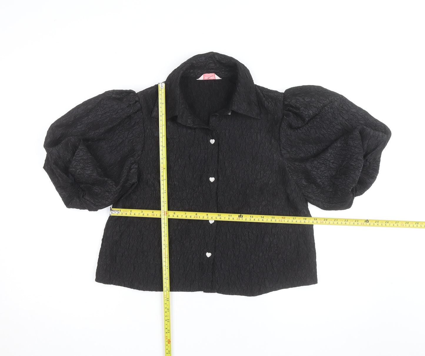 New Look Women's Black Cropped Puff Sleeve Blouse Size 12