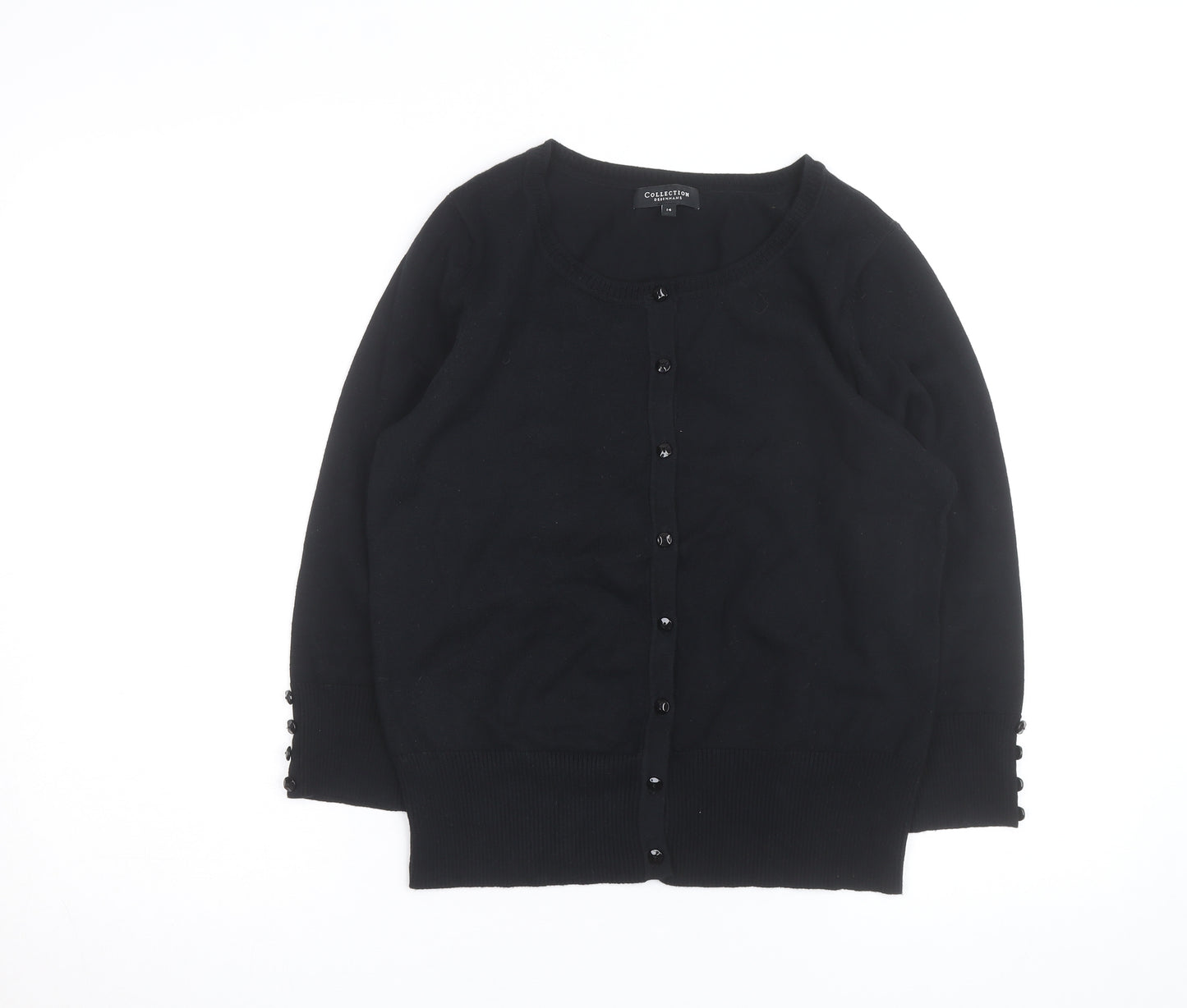 Debenhams Women's Black Size 14 Cotton Blend Crew Neck Cardigan