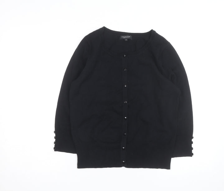 Debenhams Women's Black Size 14 Cotton Blend Crew Neck Cardigan