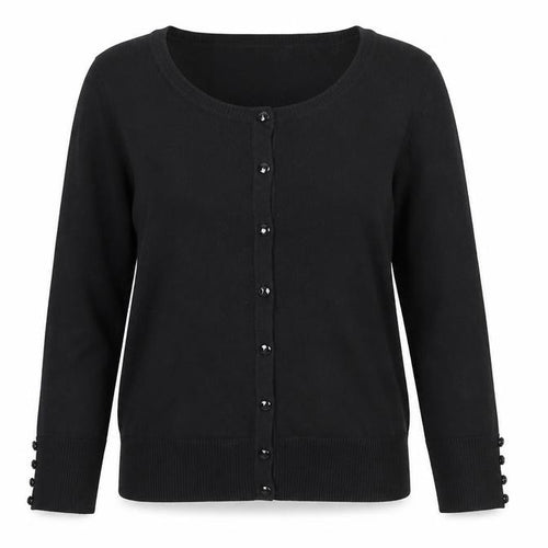 Debenhams Women's Black Size 14 Cotton Blend Crew Neck Cardigan