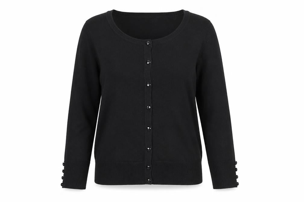 Debenhams Women's Black Size 14 Cotton Blend Crew Neck Cardigan