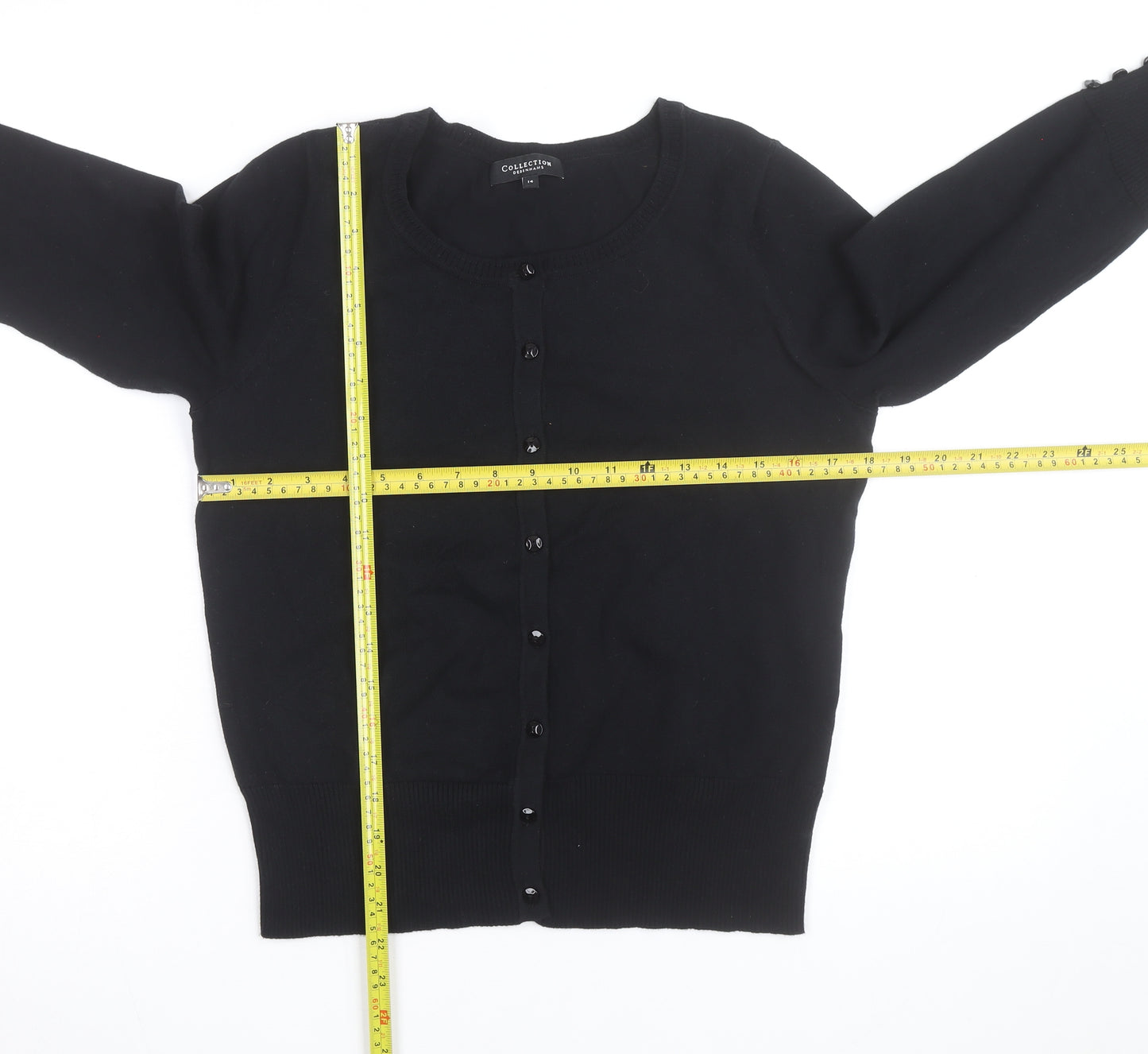 Debenhams Women's Black Size 14 Cotton Blend Crew Neck Cardigan