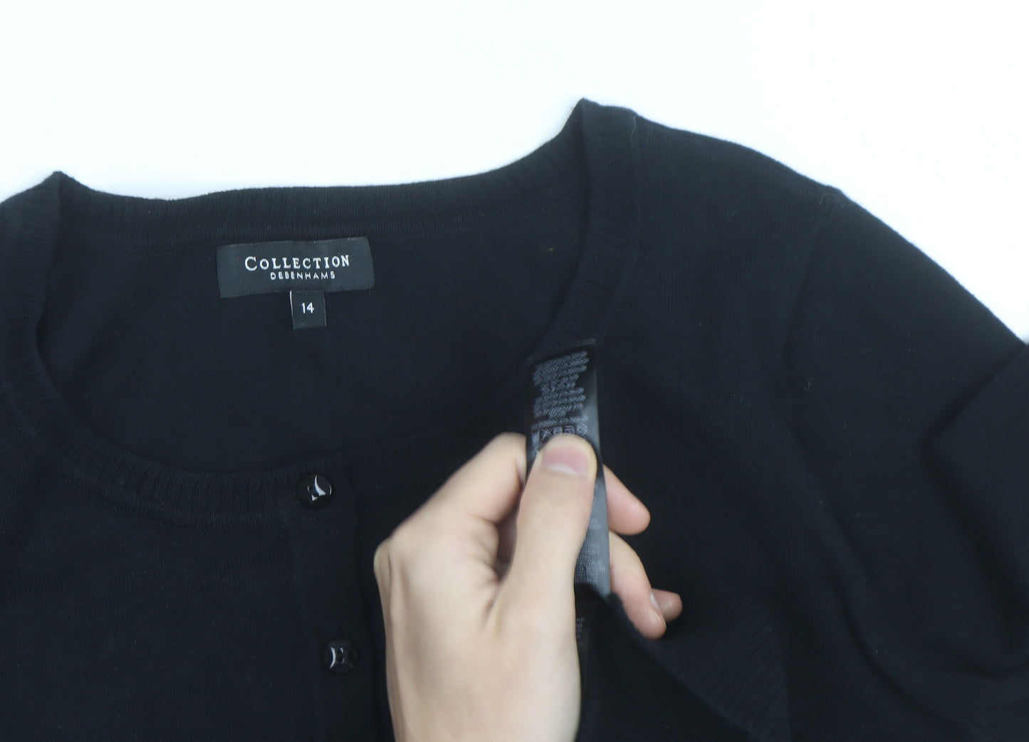Debenhams Women's Black Size 14 Cotton Blend Crew Neck Cardigan