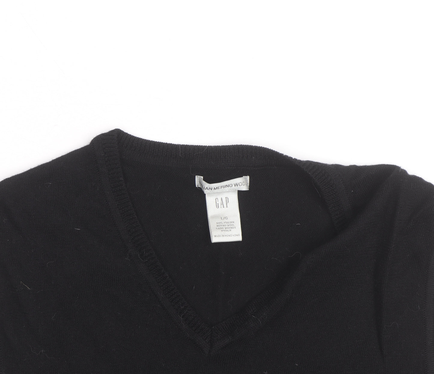 GAP Men’s Black Merino Wool V-Neck Sleeveless Jumper Vest L