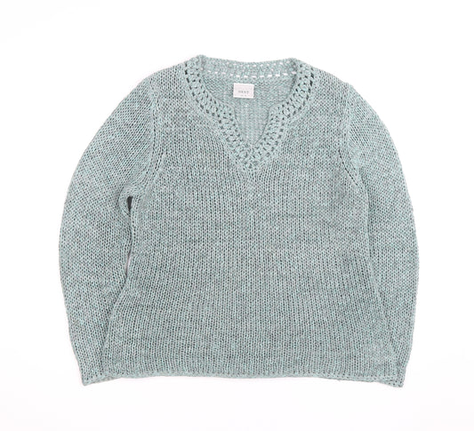 Next Women Blue V-Neck Knit Jumper Size M Cotton Blend