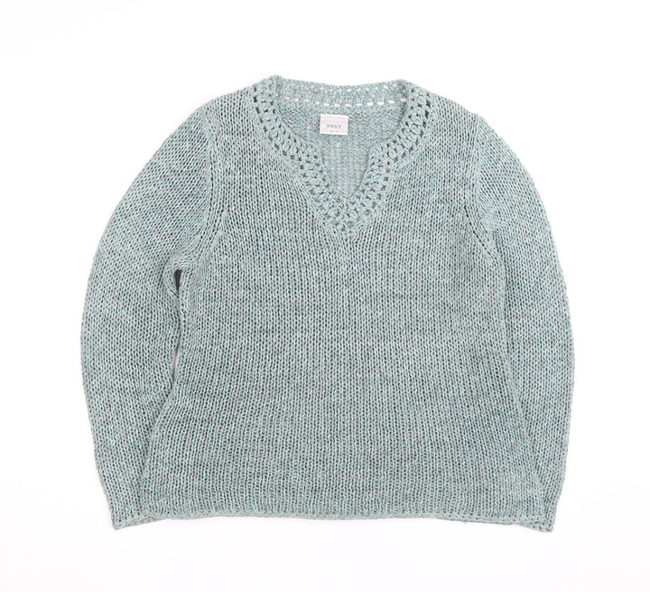 Next Women Blue V-Neck Knit Jumper Size M Cotton Blend