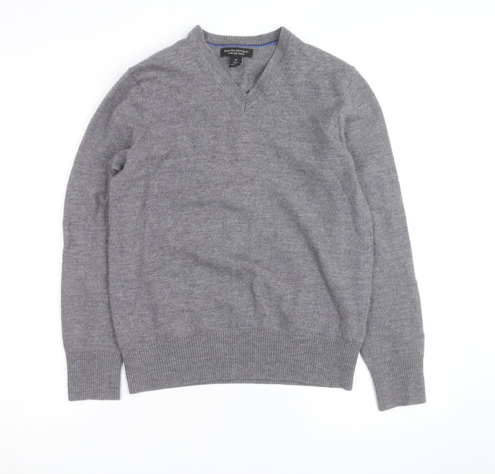 Banana Republic Mens Grey Wool V-Neck Jumper Size M