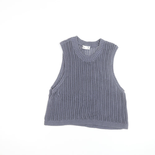 Hollister Womens Grey Sleeveless Open Knit Cotton Vest M