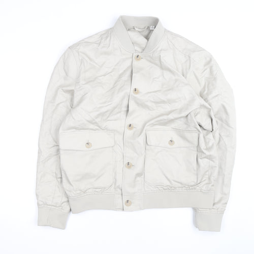 Marks and Spencer Mens Beige Cotton Bomber Jacket Size L Regular Fit