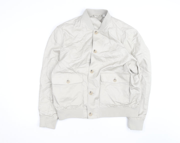 Marks and Spencer Mens Beige Cotton Bomber Jacket Size L Regular Fit