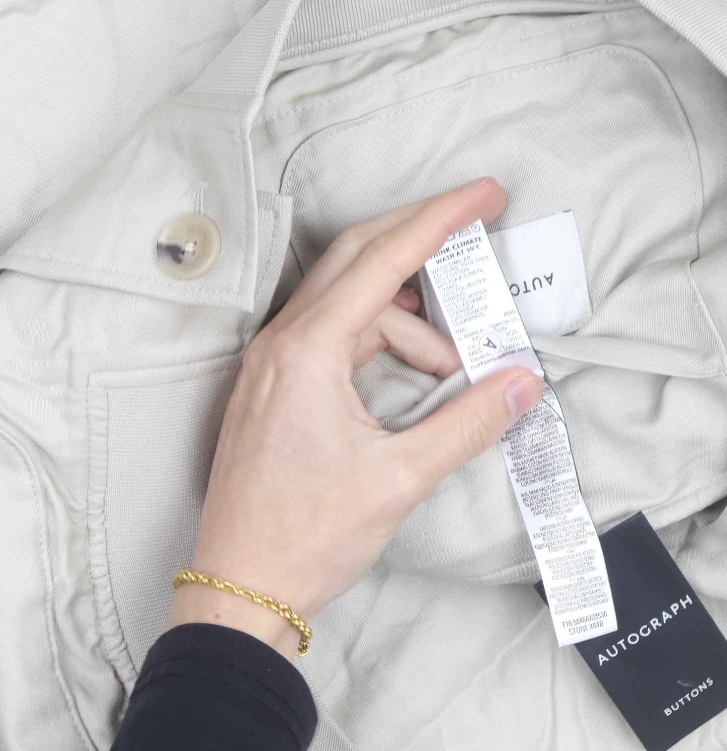 Marks and Spencer Mens Beige Cotton Bomber Jacket Size L Regular Fit