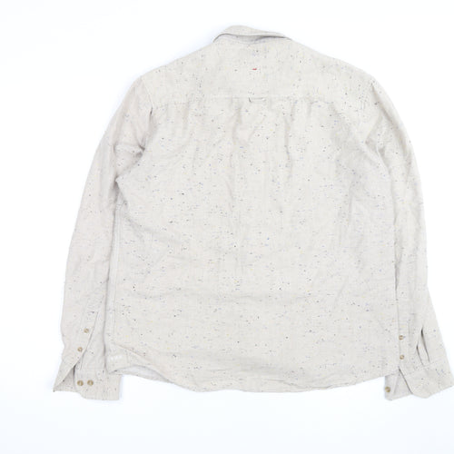 Hymn London Men's Beige Speckled Button-Up Casual Shirt Size L