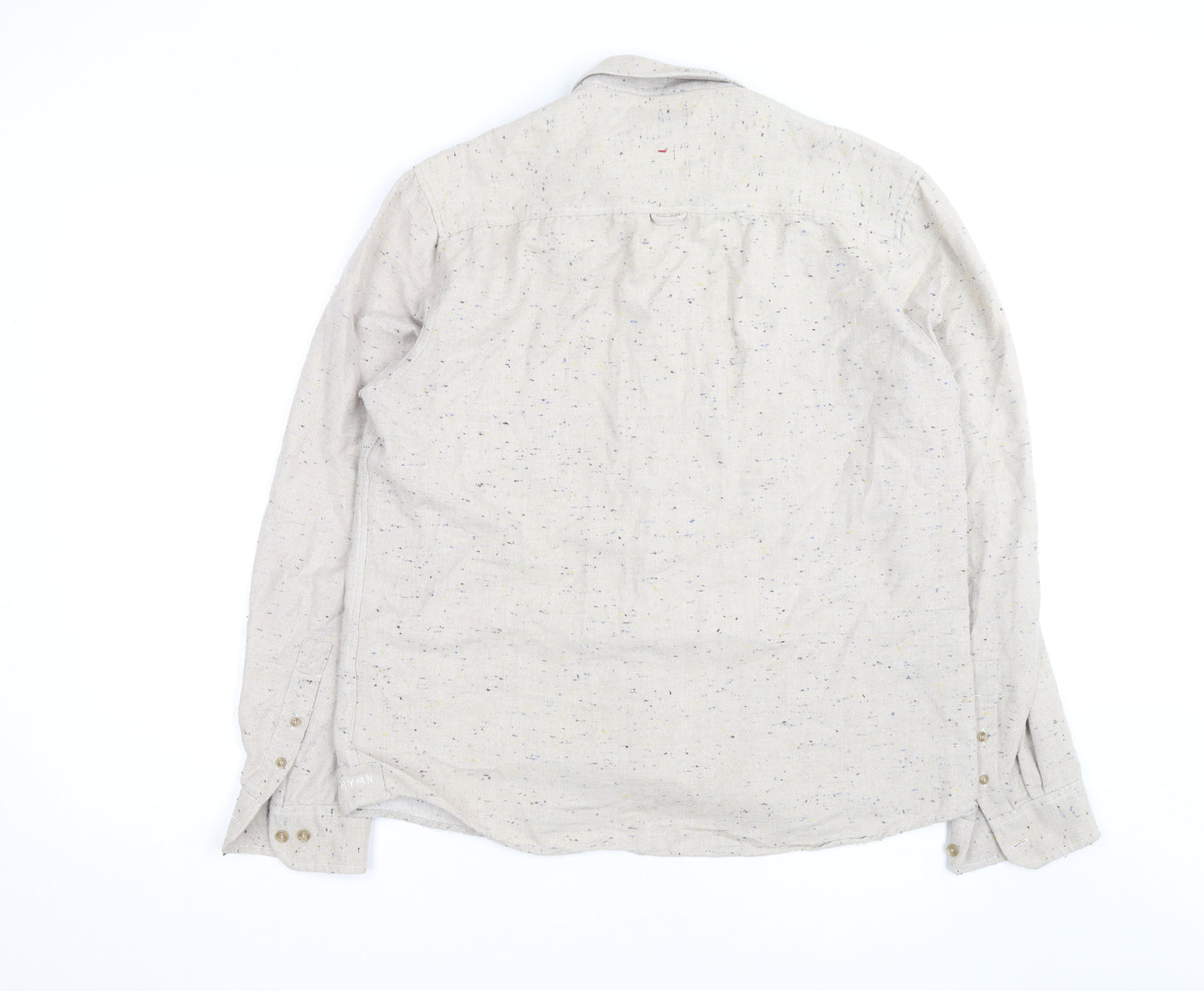 Hymn London Men's Beige Speckled Button-Up Casual Shirt Size L