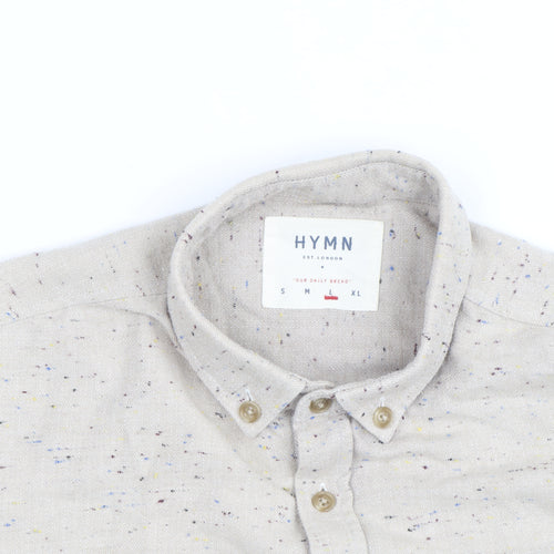 Hymn London Men's Beige Speckled Button-Up Casual Shirt Size L
