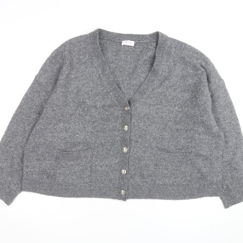 Savior Women's Grey Wool Blend V-Neck Button Cardigan XL