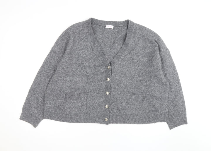 Savior Women's Grey Wool Blend V-Neck Button Cardigan XL