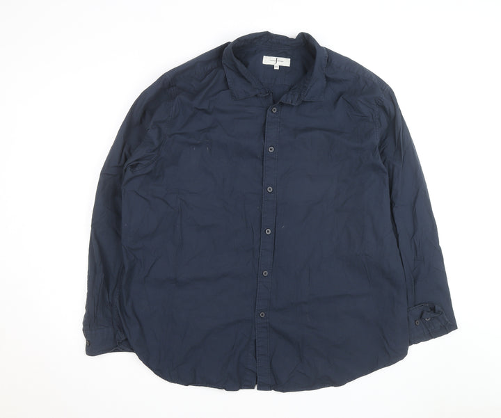 Jasper Conran Men's Navy Cotton Long Sleeve Button-Up Shirt XXL