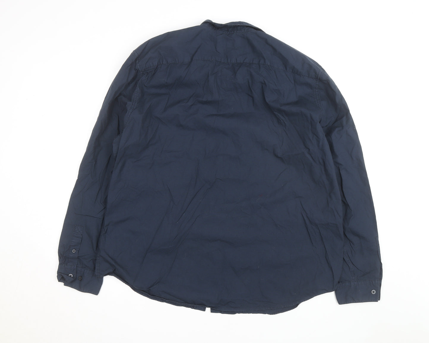 Jasper Conran Men's Navy Cotton Long Sleeve Button-Up Shirt XXL