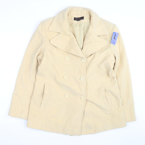Jason Kole Women's Beige Wool Blend Pea Coat L 12/14 Classic Mid-Length