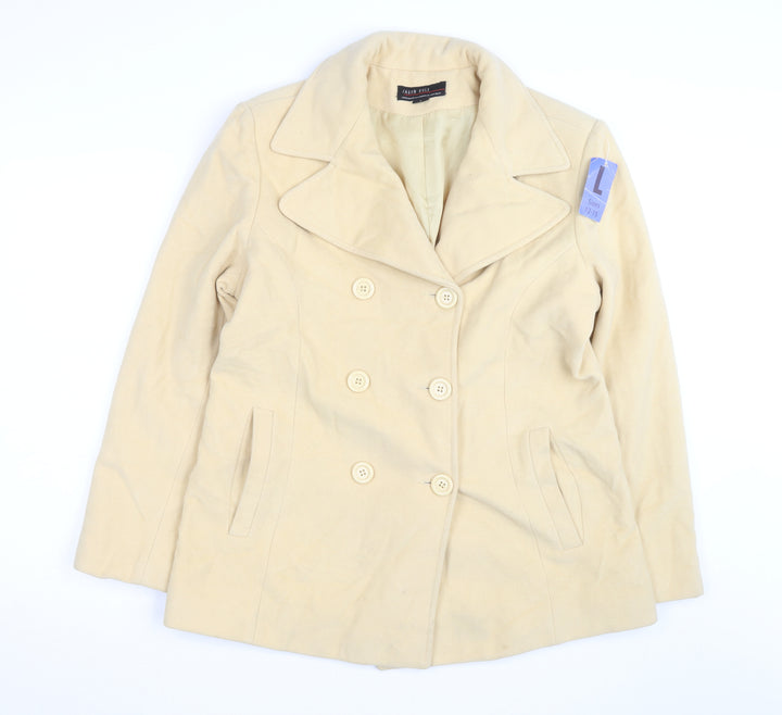 Jason Kole Women's Beige Wool Blend Pea Coat L 12/14 Classic Mid-Length